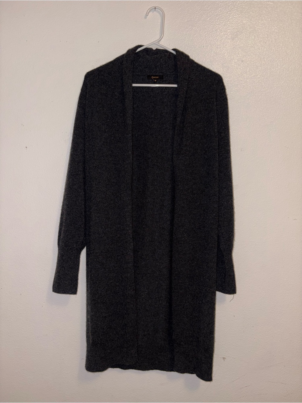 Quince Charcoal Gray Open-Front Cashmere Duster Cardigan Size Medium